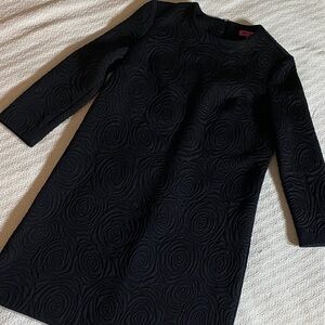 Betsy Johnson LBD simple classic cut with repeated rose textured pattern detail